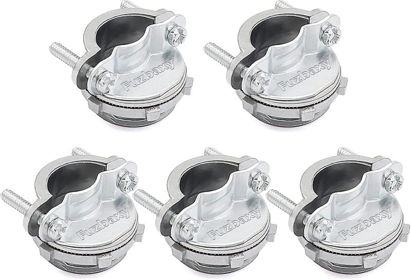 Fuzbaxy 5Pack 1 inch NM Cable Clamp Type Connectors for Metallic Conduit Protect Cables Silver-Zinc - Image 1